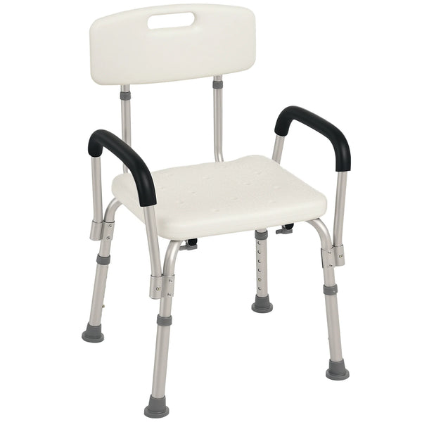 Shower Chair with Back and Padded Armrests Height Adjustable Legs Aluminium Frame Non Slip Rubber Tips