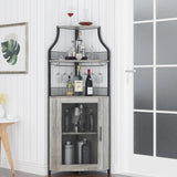 Corner Wine Bar Cabinet with Adjustable Shelves, 5-Tier Industrial Bar Cabinet with Glass Holder, Home Bar