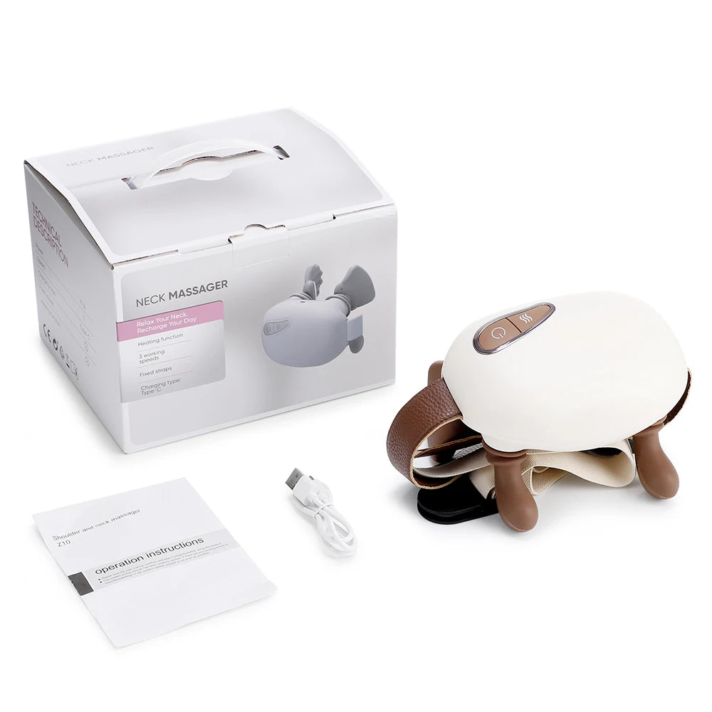 Neck and Shoulder Massager Shiatsu Kneading with Heat 3 Speed Rechargeable Back and Spine Relaxer