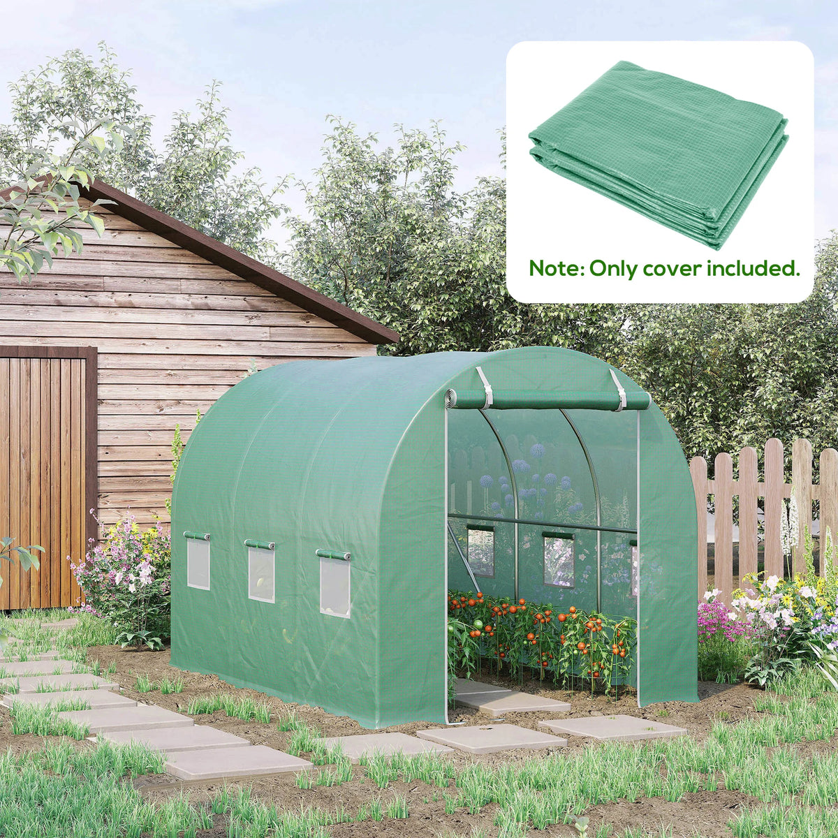 Replacement Greenhouse Cover for 3 x 2 x 2m Walk-in Tunnel Greenhouse, Green (Cover Only)