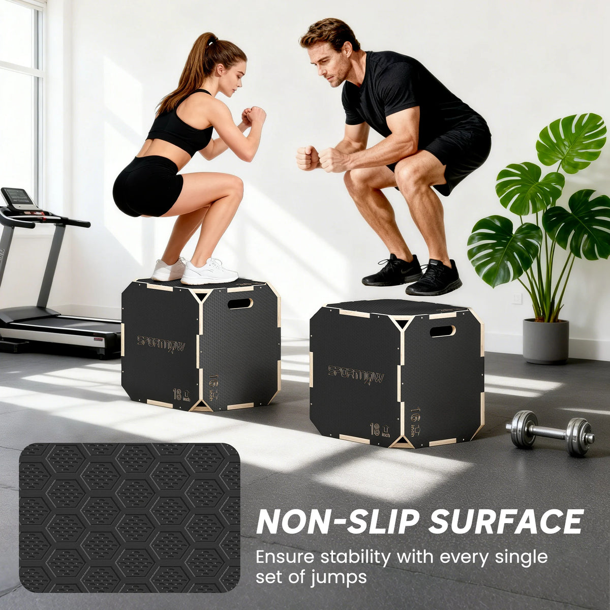 Non-Slip Wooden Plyo Box, 3-in-1 Jump Box, 41 x 48 x 51cm