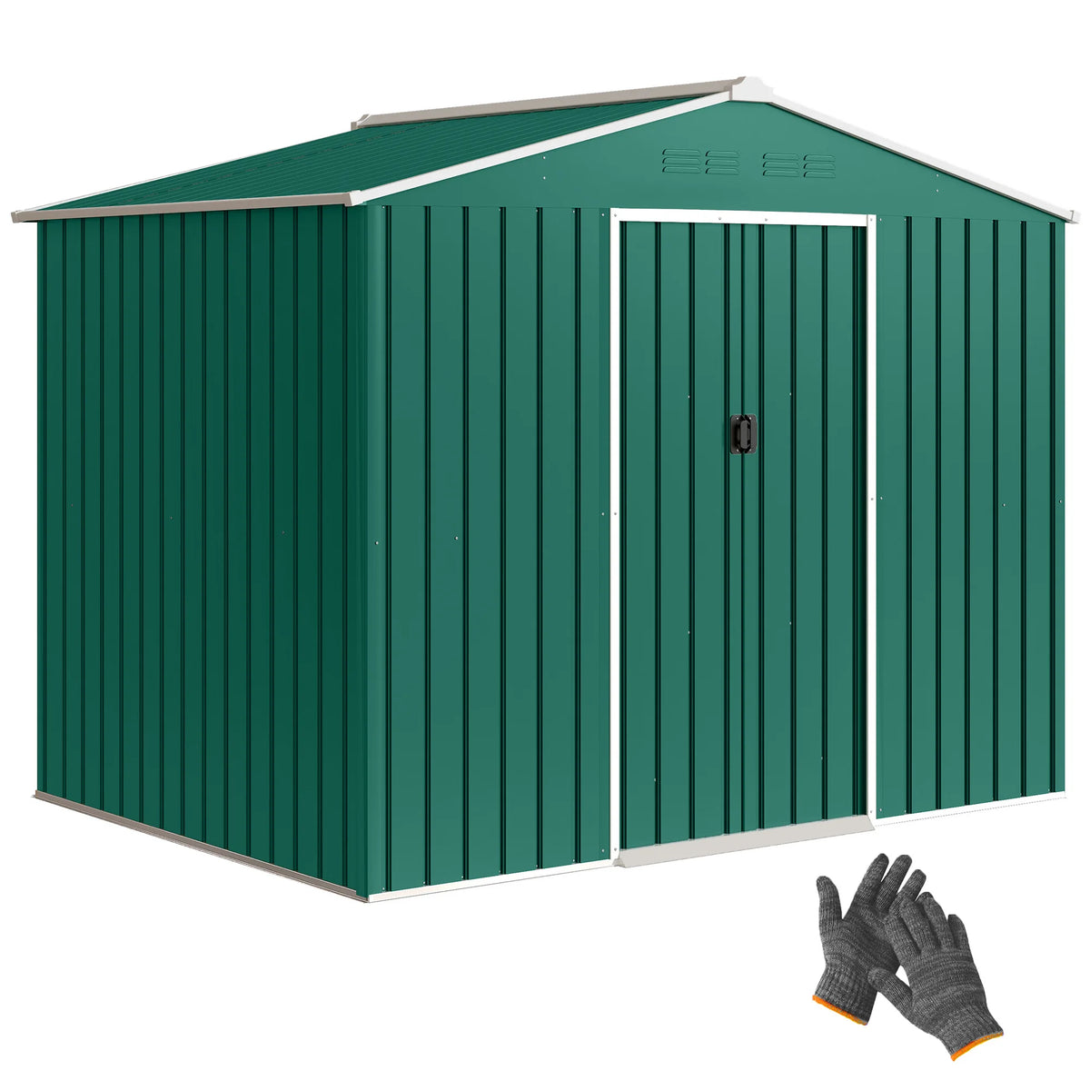 8 x 6ft Metal Garden Shed with Lockable Double Sliding Doors and Vents