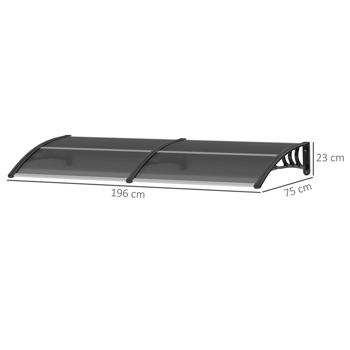 Door Canopy Awning 196 x 75cm, Polycarbonate Rain Shelter for Doors and Windows