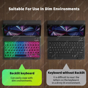 AIEACH Ipad Case Keyboard for Pro 13 M4, 12.9 3-6Th, 11 1-4Th, Air 13/11 M2/M3, Air(4-5Th), Ipad 7-10Th, Backlight Pencil Holder