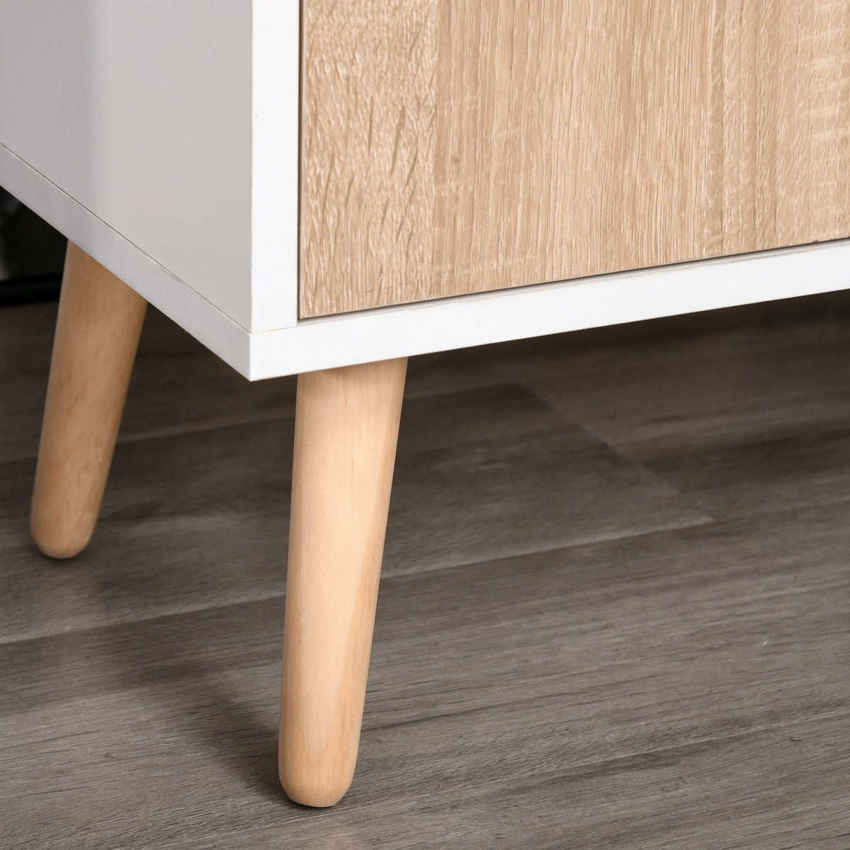 Scandinavian Storage Cabinet with Drawer and 3 Cupboards, White and Natural