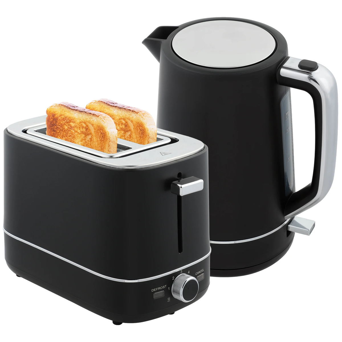 1.7L Fast Boil Kettle and 2 Slice Toaster Set with 6 Level Browning, Black