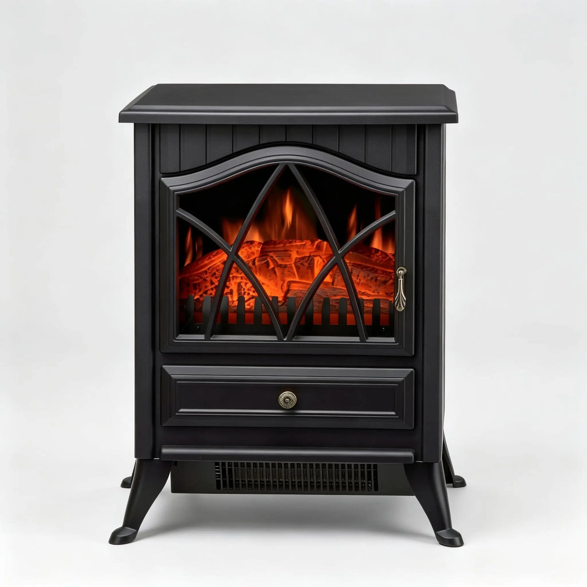 Freestanding Electric Fireplace Heater with Flame Effect, 900W/1800W, Black