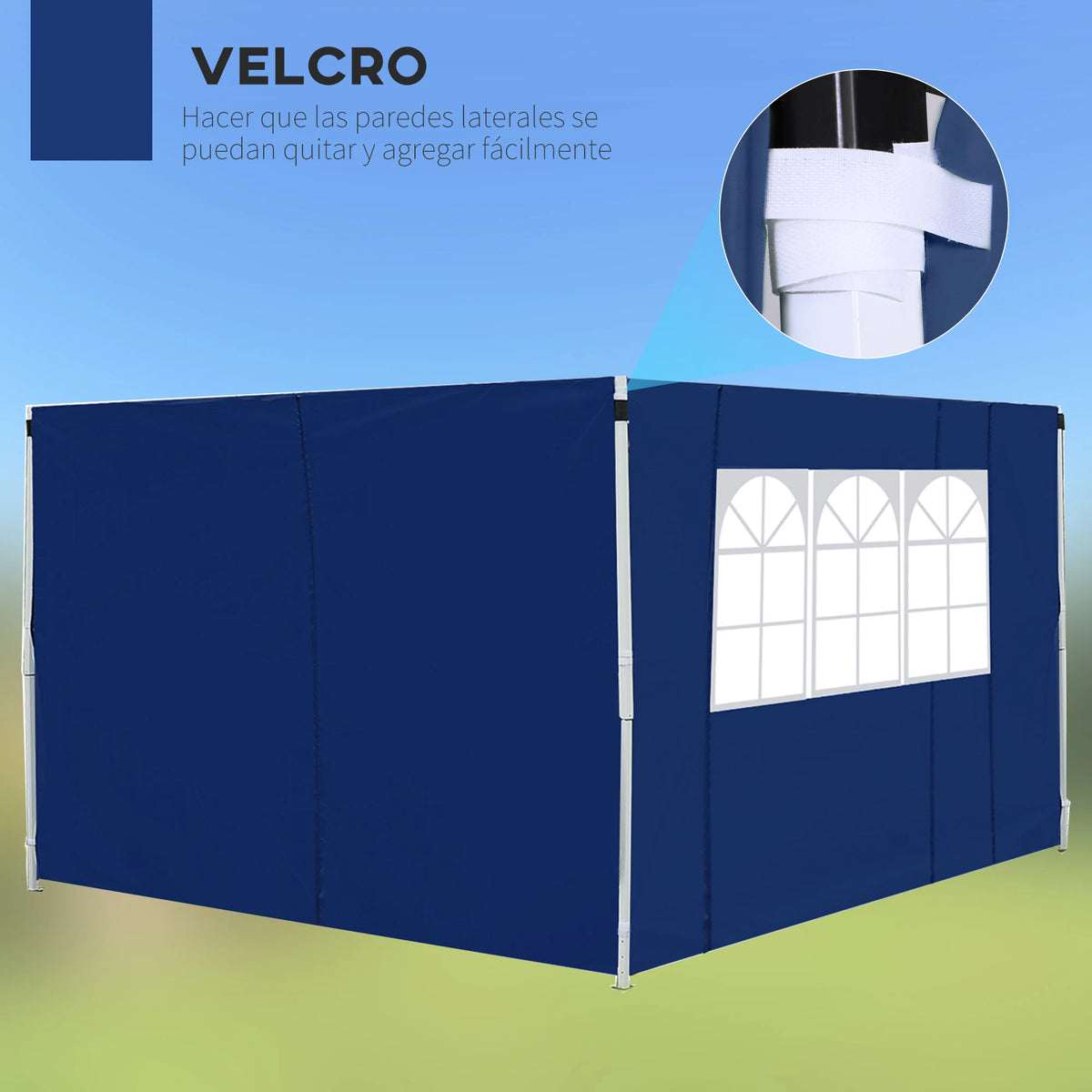 Gazebo Replacement Side Wall Panels Set of 2 with Window 3x2m Velcro Fixing PE Coated 210D Oxford Blue