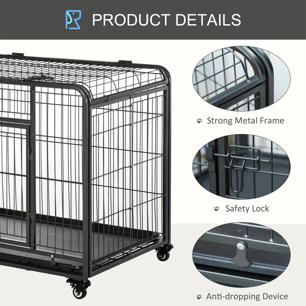 Folding Metal Dog Crate with Locking Door and Wheels