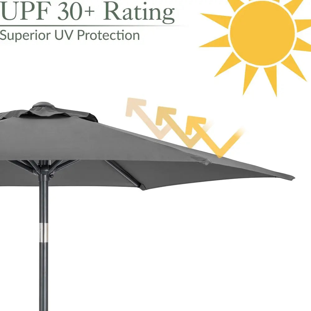 2m Tilting Garden Parasol with Crank Handle, Aluminium Pole, UPF 30, Grey