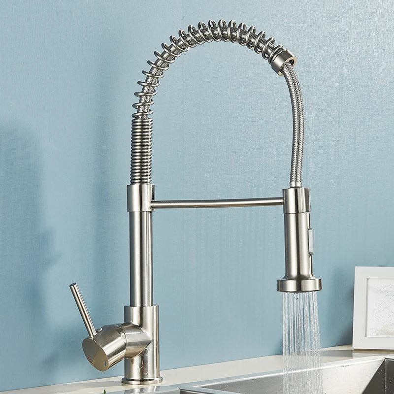 Pull Down Kitchen Faucet Brushed Gold – 2-Mode Spray Mixer Tap 360° Rotating Hot & Cold Sink Faucet