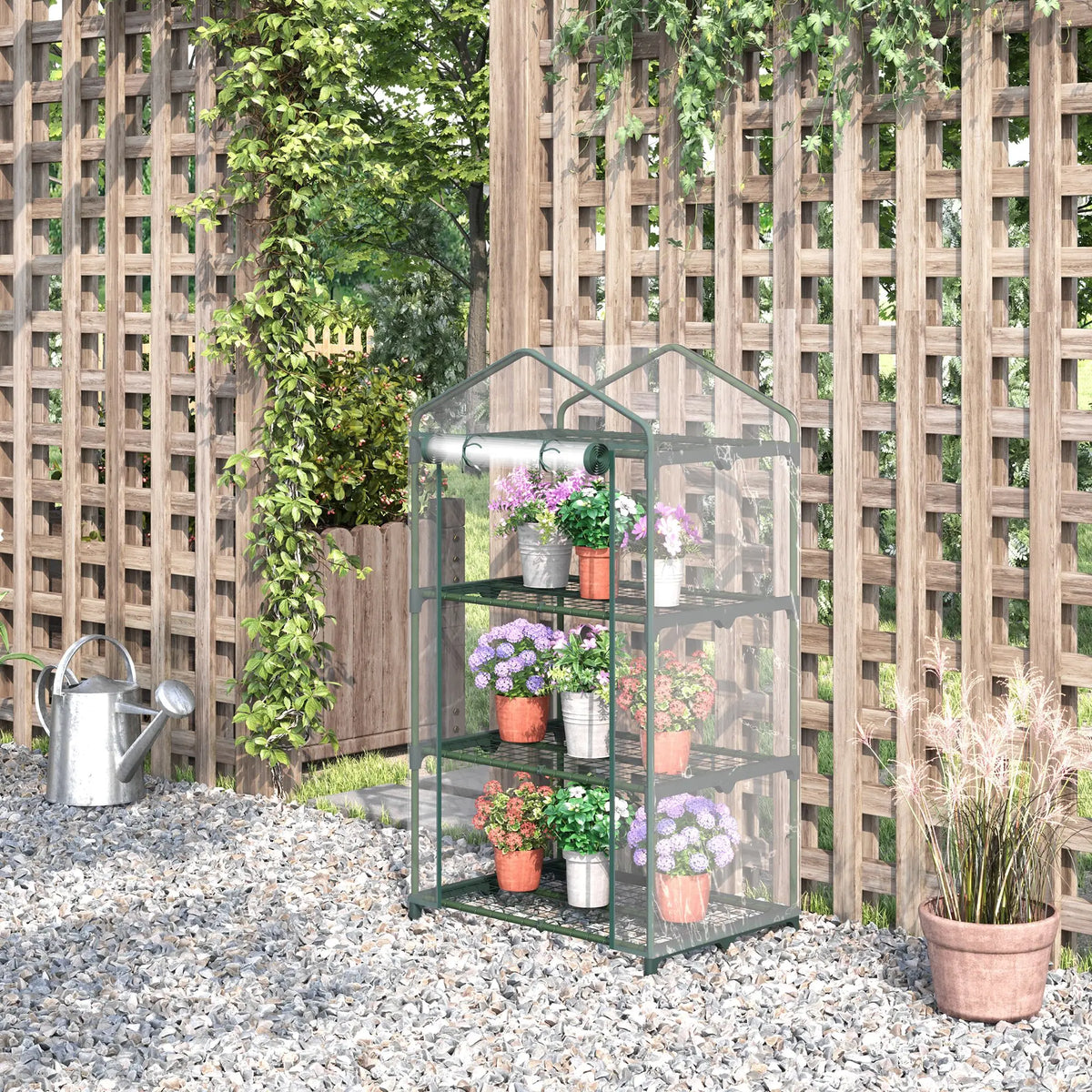 Portable Mini Greenhouse with 3 Wire Shelves, 69 x 49 x 125cm
