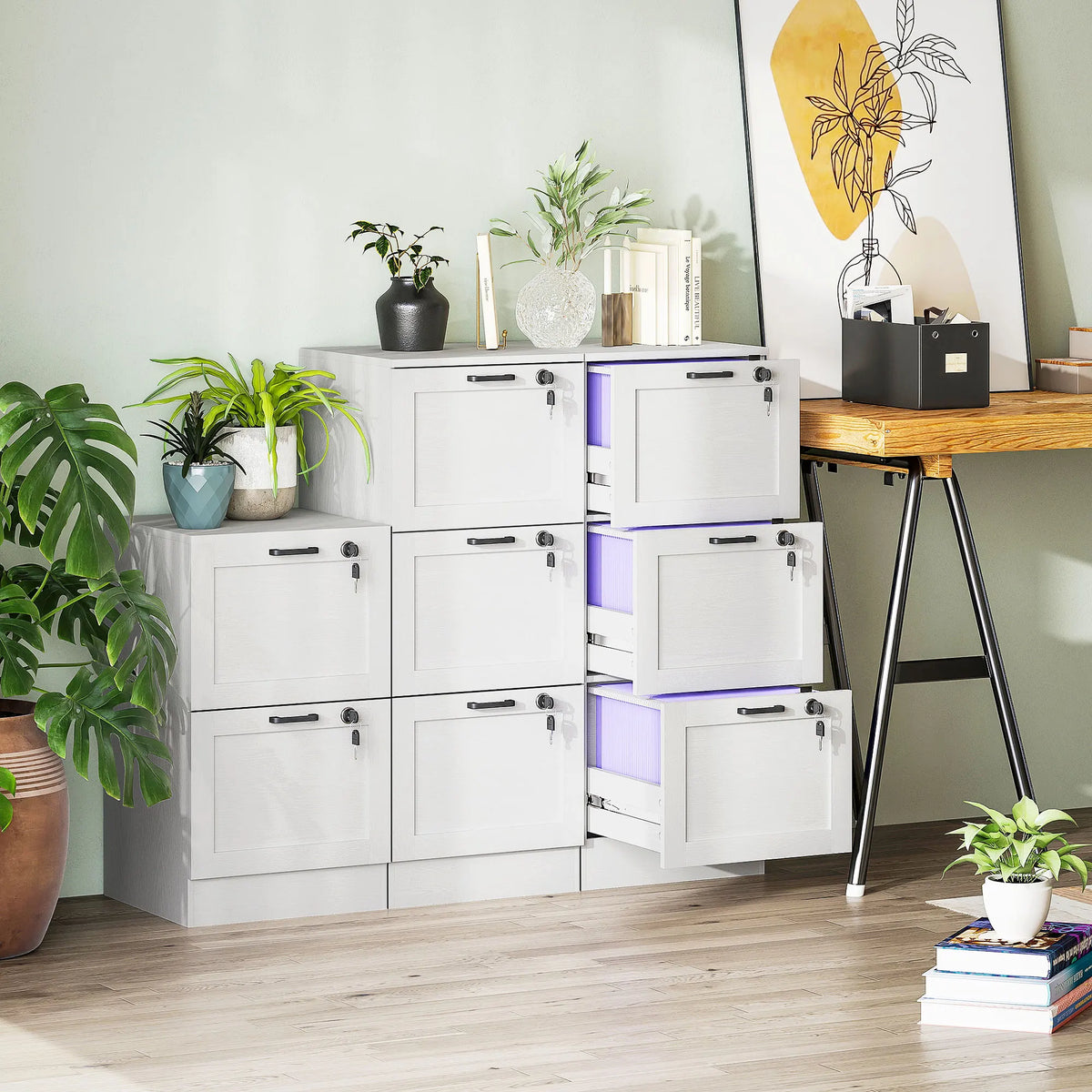 Lockable 3-Drawer Filing Cabinet for A4 and Letter Files, White