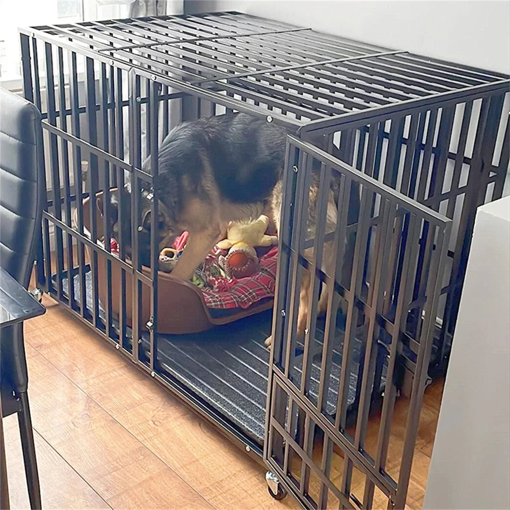 BINGOPAW Heavy Duty Metal Dog Crate 3 Doors Lockable Wheels Removable Tray L XL XXL 100kg Capacity