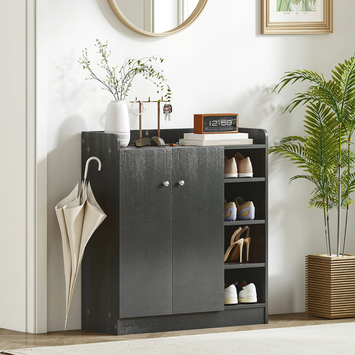 Shoe Storage Cabinet with Footwear Rack and Adjustable Shelves, Black