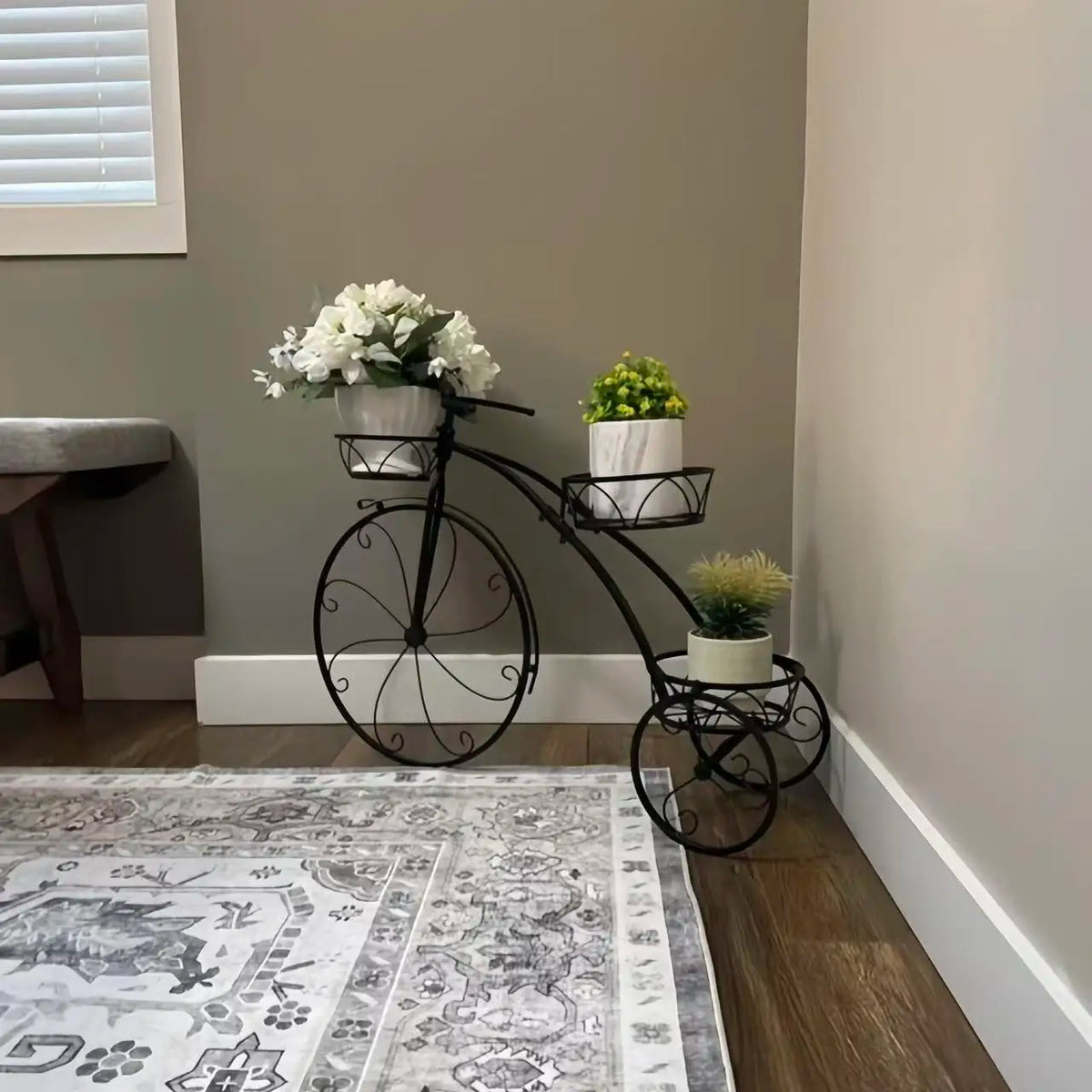 3 Tier Bicycle Shaped Iron Plant Stand 79.5x52cm 28kg Capacity Black for Living Room Garden Patio Balcony