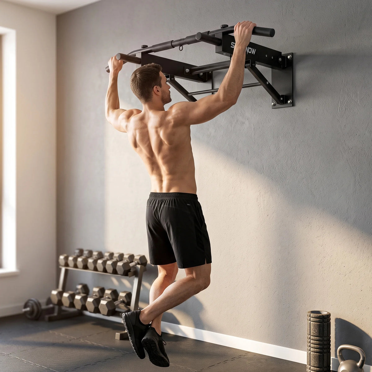 Wall-Mounted Folding Pull-Up Bar, 120kg Max Load, Black
