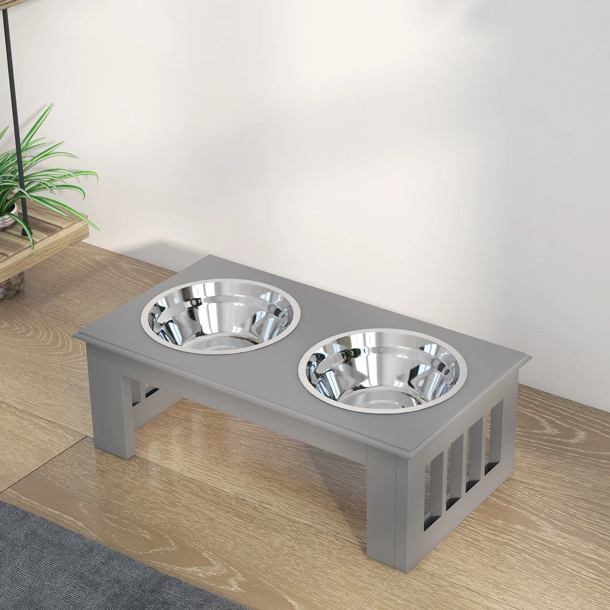 Raised Pet Feeder with Two Stainless Steel Bowls for Small Dogs