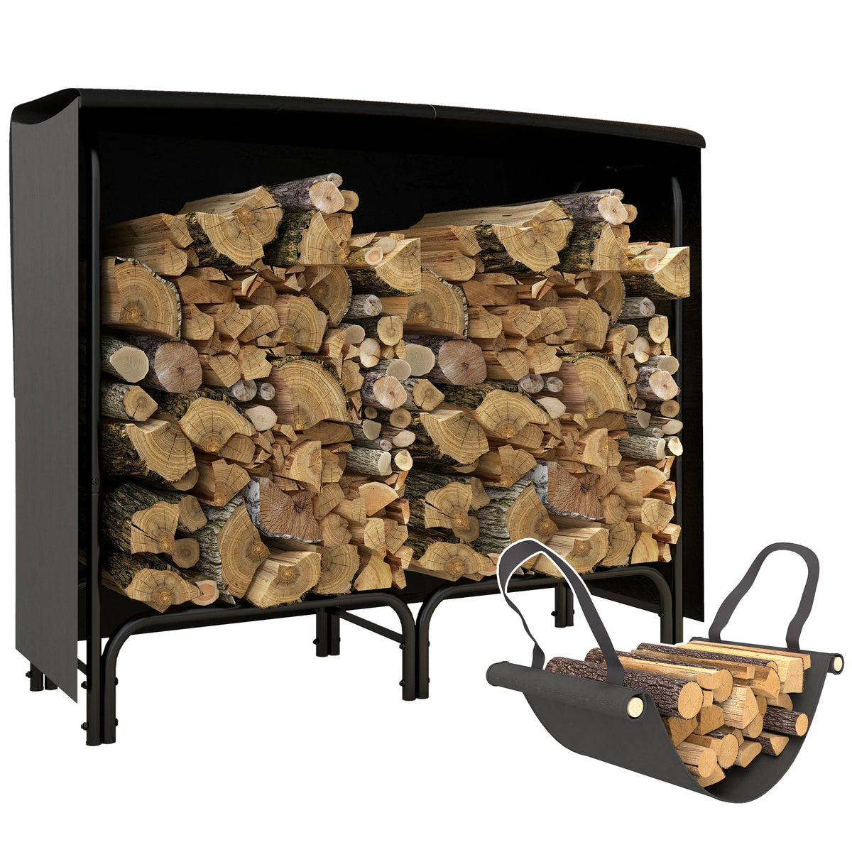 4FT Firewood Rack with Canvas Carrier and 600D Oxford Cover, Log Store Indoors