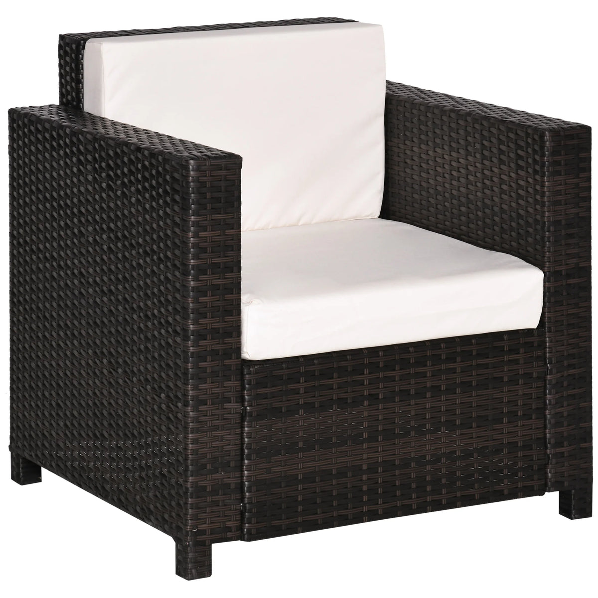 Single Seater Rattan Chair Sofa with 10cm Thick Padded Cushion, All-Weather PE Wicker Armchair