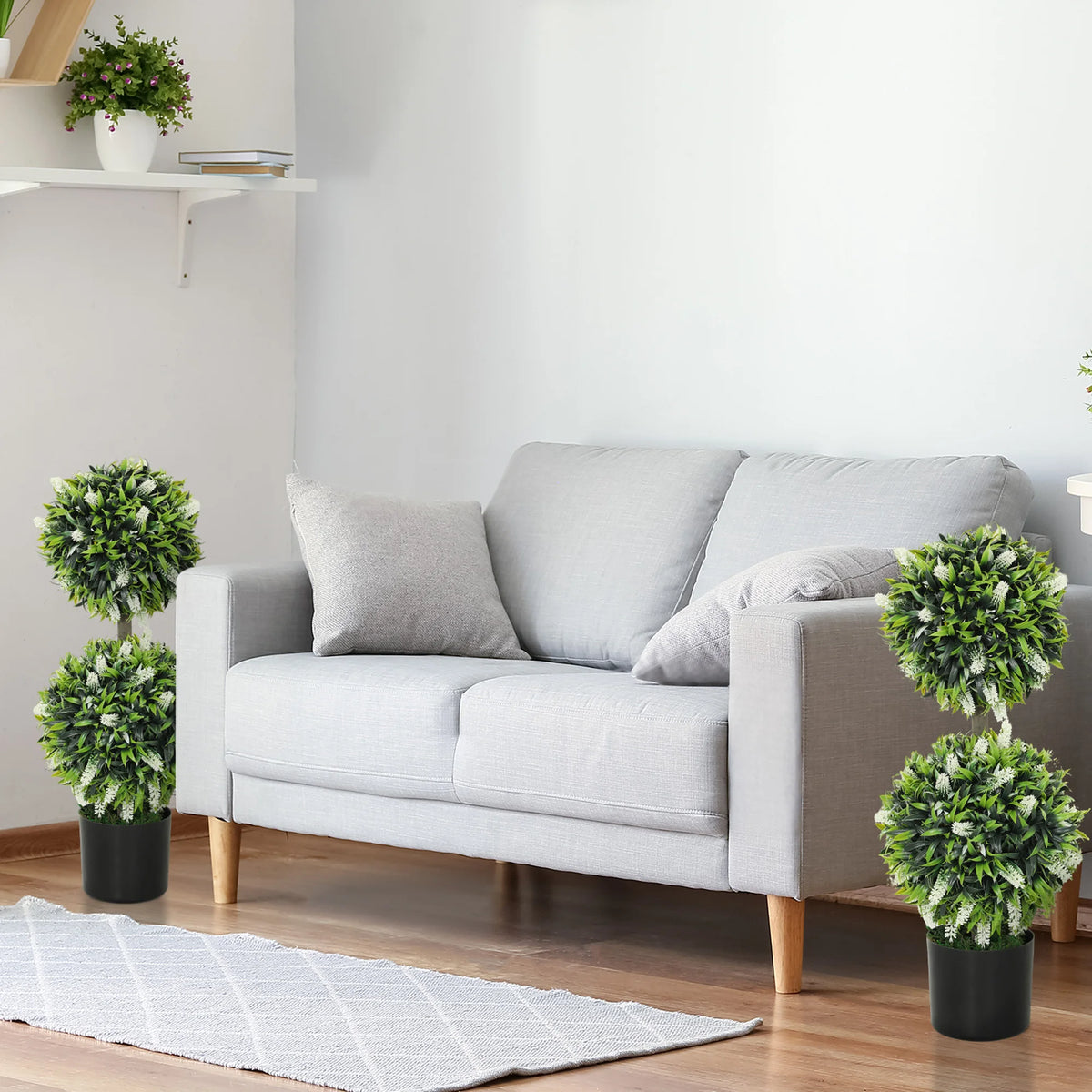 Set of 2 Decorative Artificial Plants with Lavender Flower for Decor, 70cm