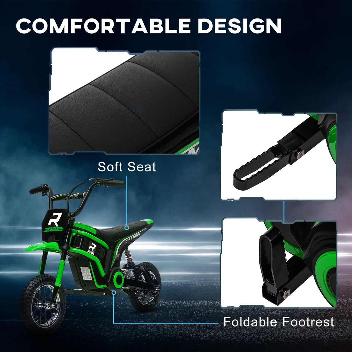 24V Kids Electric Motorbike 119x64x76.5cm Twist Grip Throttle 2 Speeds 12 Inch Pneumatic Tyres with Music