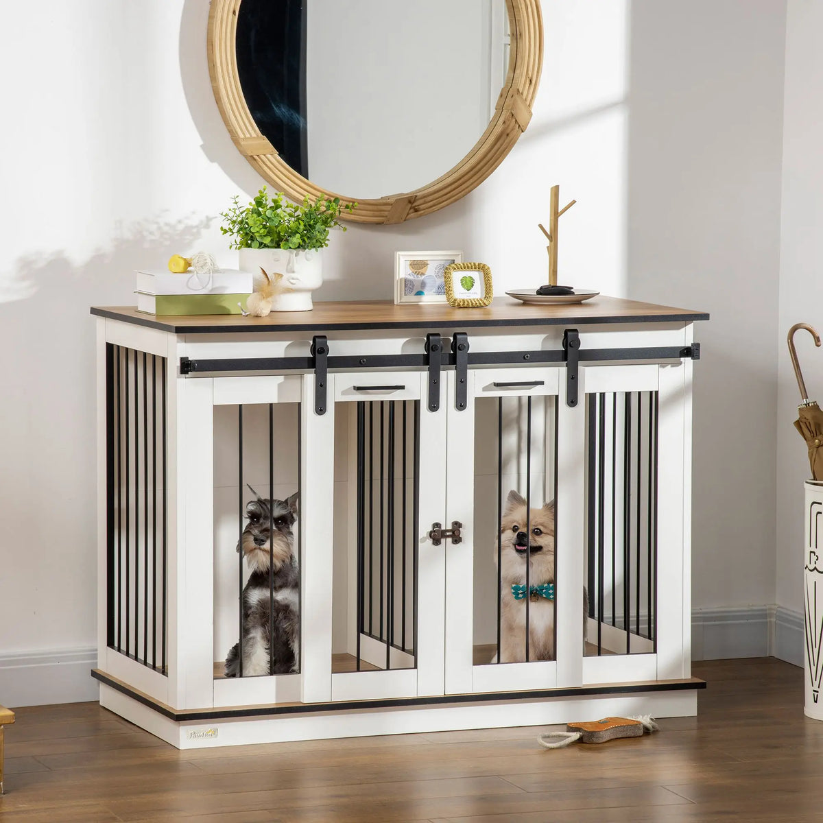 Dog Crate End Table with Divider and Washable Cushion, 120cm