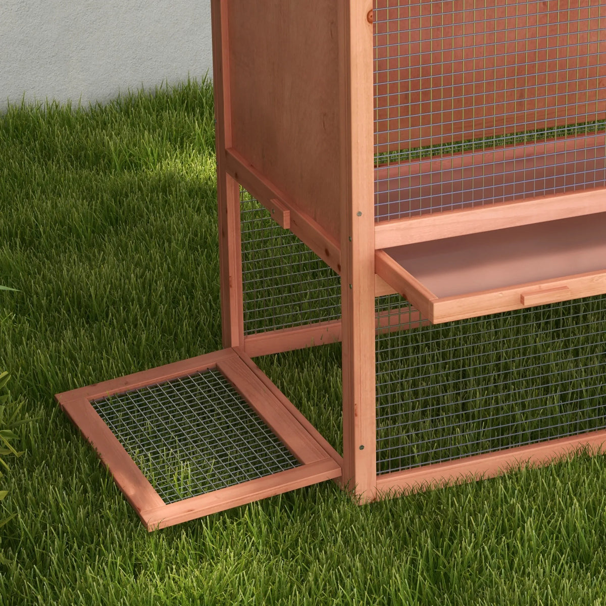 Large Rabbit Hutch with 2 Level House Side Room and Outdoor Run Fir Wood Tilted Asphalt Roof Natural