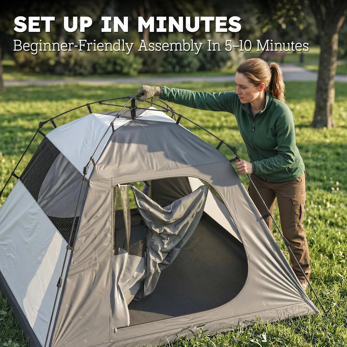 2 Person Dome Camping Tent with 2 Doors, 3000mm Waterproof Rating, Dark Grey and Red