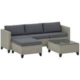 5-Piece PE Rattan Garden Corner Sofa Set with Glass Coffee Table and Footstool