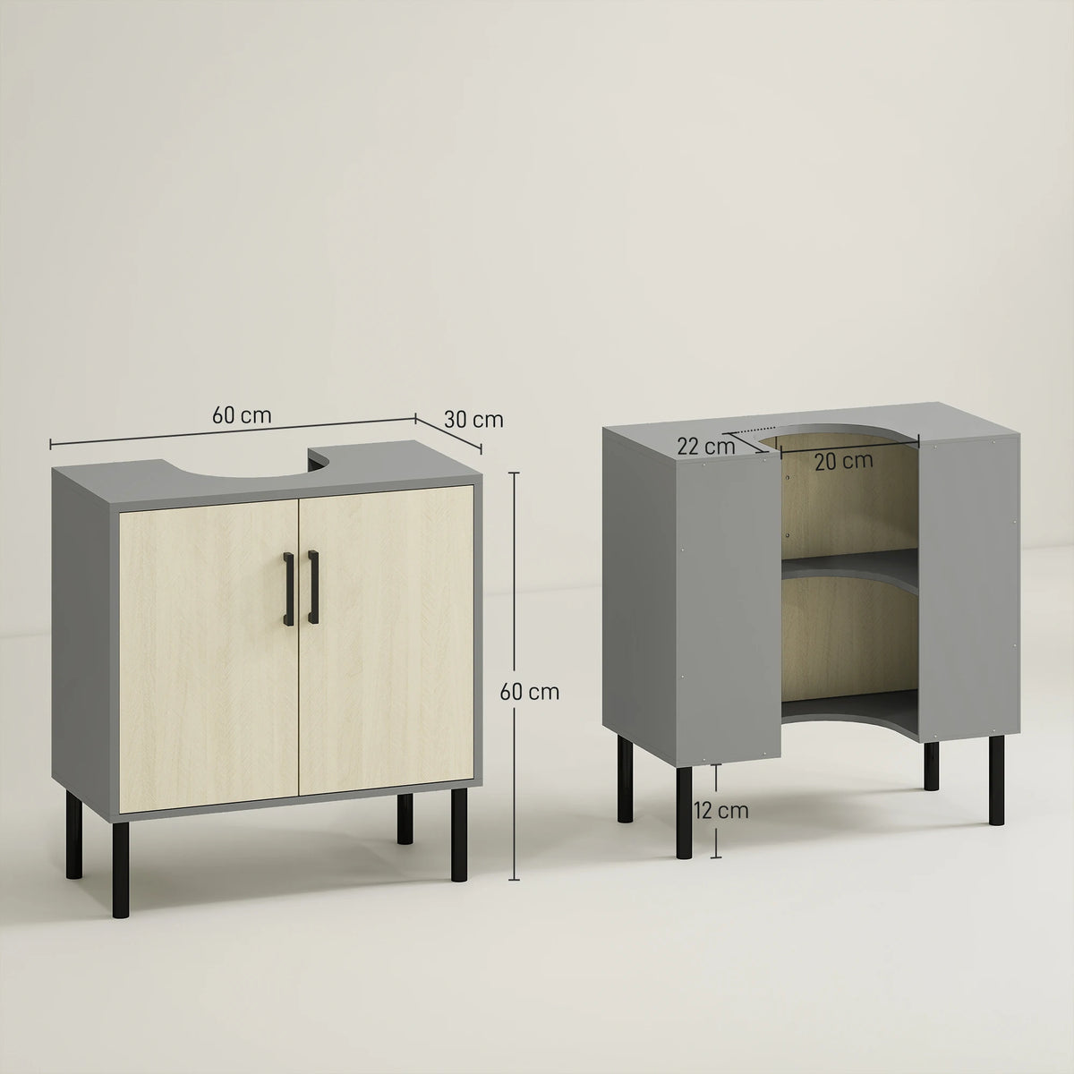 Freestanding Under Sink Bathroom Cabinet with U-Shaped Cut-Out and Shelf
