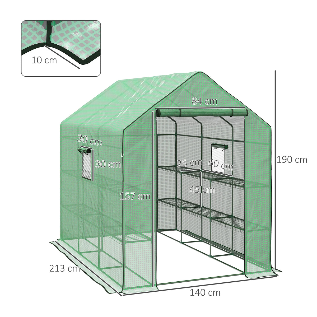 Walk-In Garden Greenhouse with 3-Tier Shelving