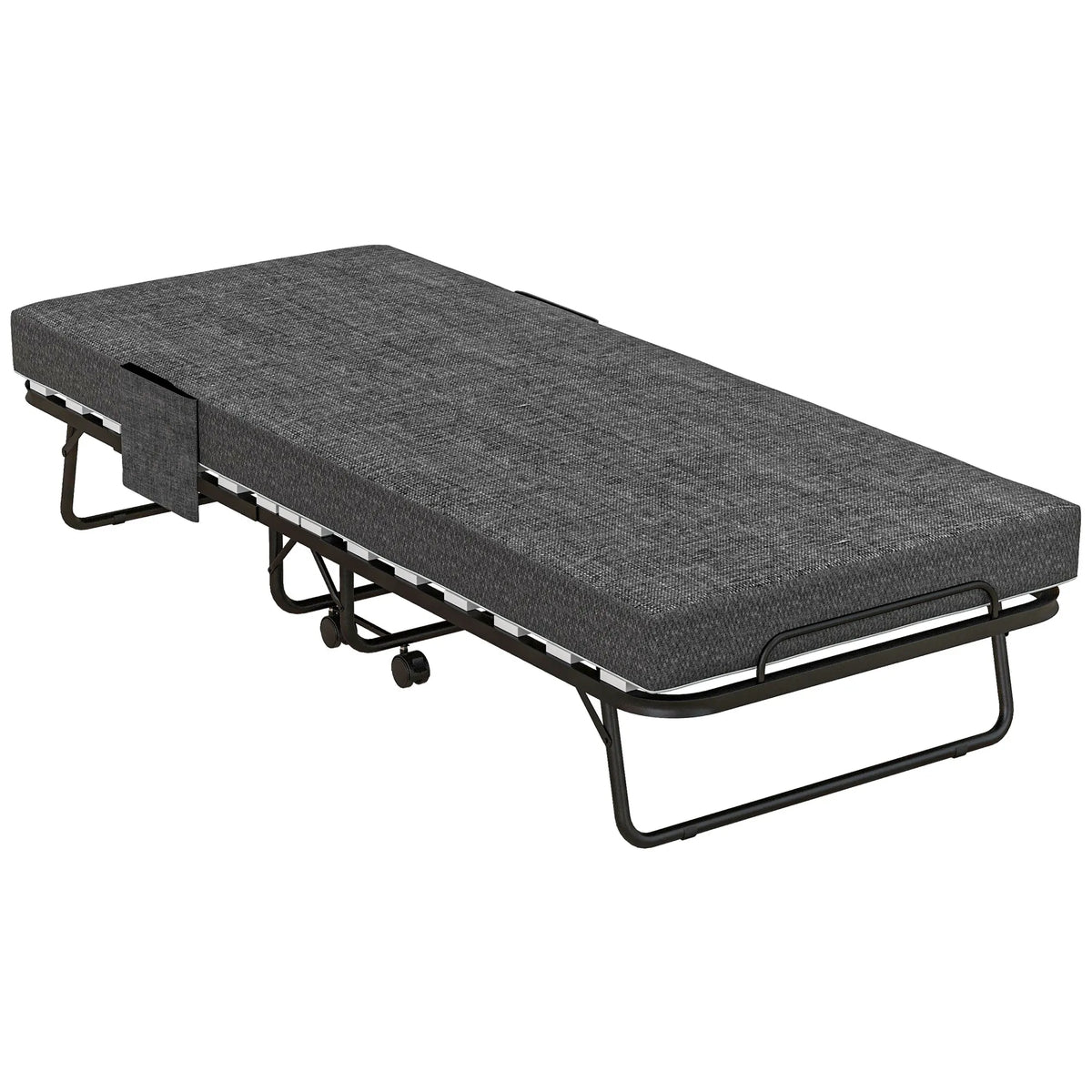 Folding Guest Bed with 10 cm Mattress and Lockable Wheels, Single 190 x 80 cm, Dark Grey