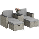 5 Piece Rattan Garden Furniture Set with 2 Chairs 2 Footstools and WPC Storage Table Outdoor Conversation Set