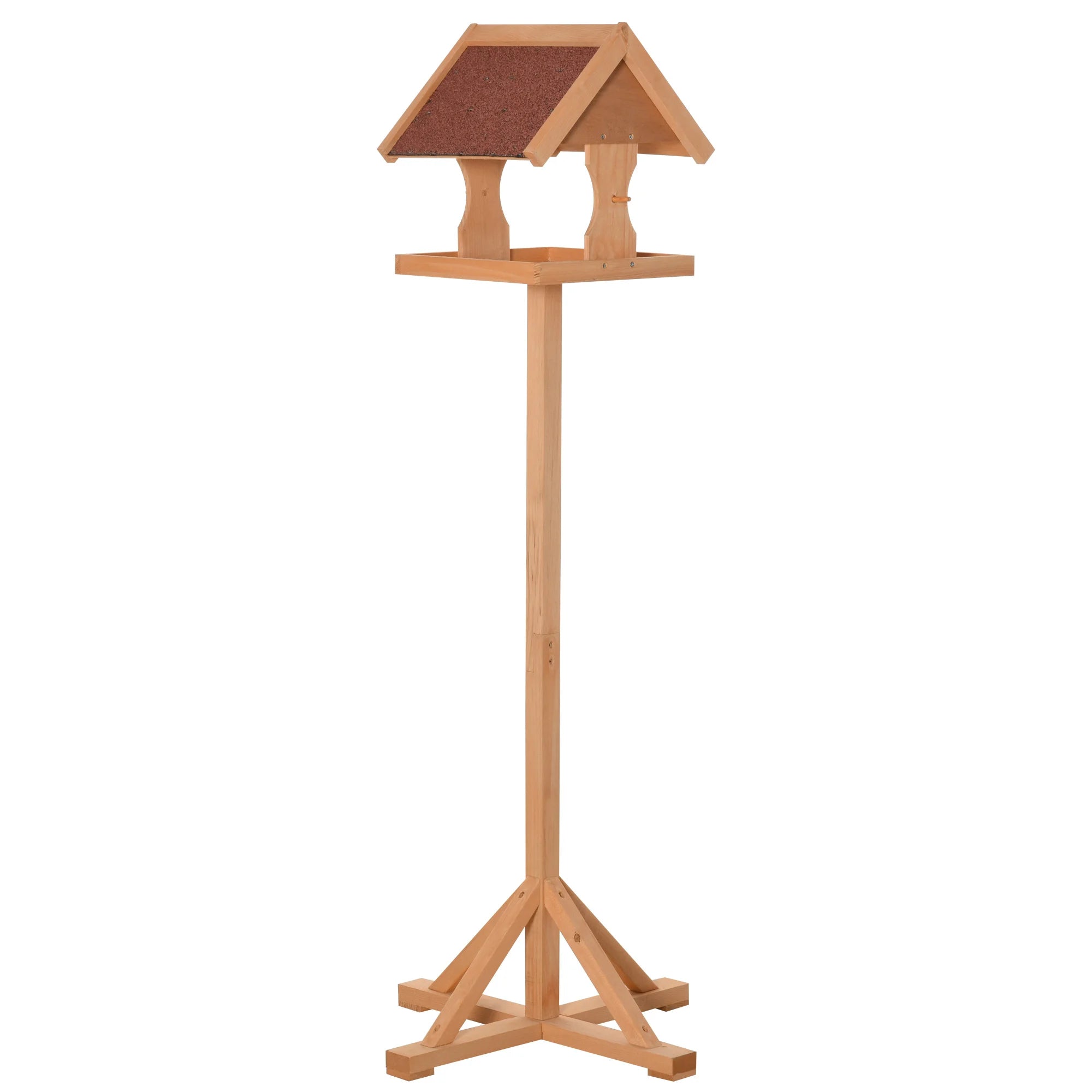 Wooden Bird Feeder with Cross-Shaped Support Feet Weather Resistant Roof and Open Platform for Garden Wildlife