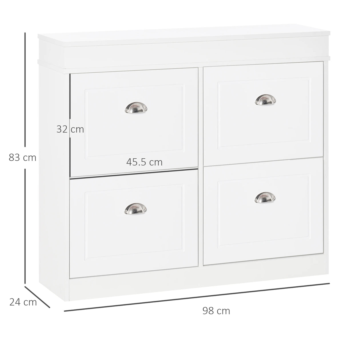 Slim Shoe Cabinet with 4 Flip-Down Drawers and Adjustable Shelves, White