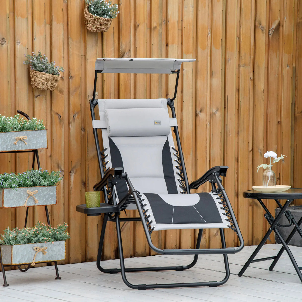 Zero Gravity Lounger Chair, Folding Reclining Patio Chair with Shade Cover, Padded Seat, Cup Holder, Soft Cushion