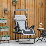 Zero Gravity Garden Lounger Chair Folding Recliner with Canopy Cup Holder Tray and Headrest Light Grey
