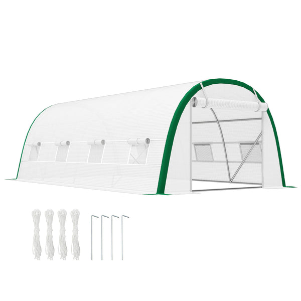 6 x 3 m Walk-in Polytunnel Greenhouse, Zipped Doors, 8 Mesh Windows, Tunnel Warm House Tent with PE Cover