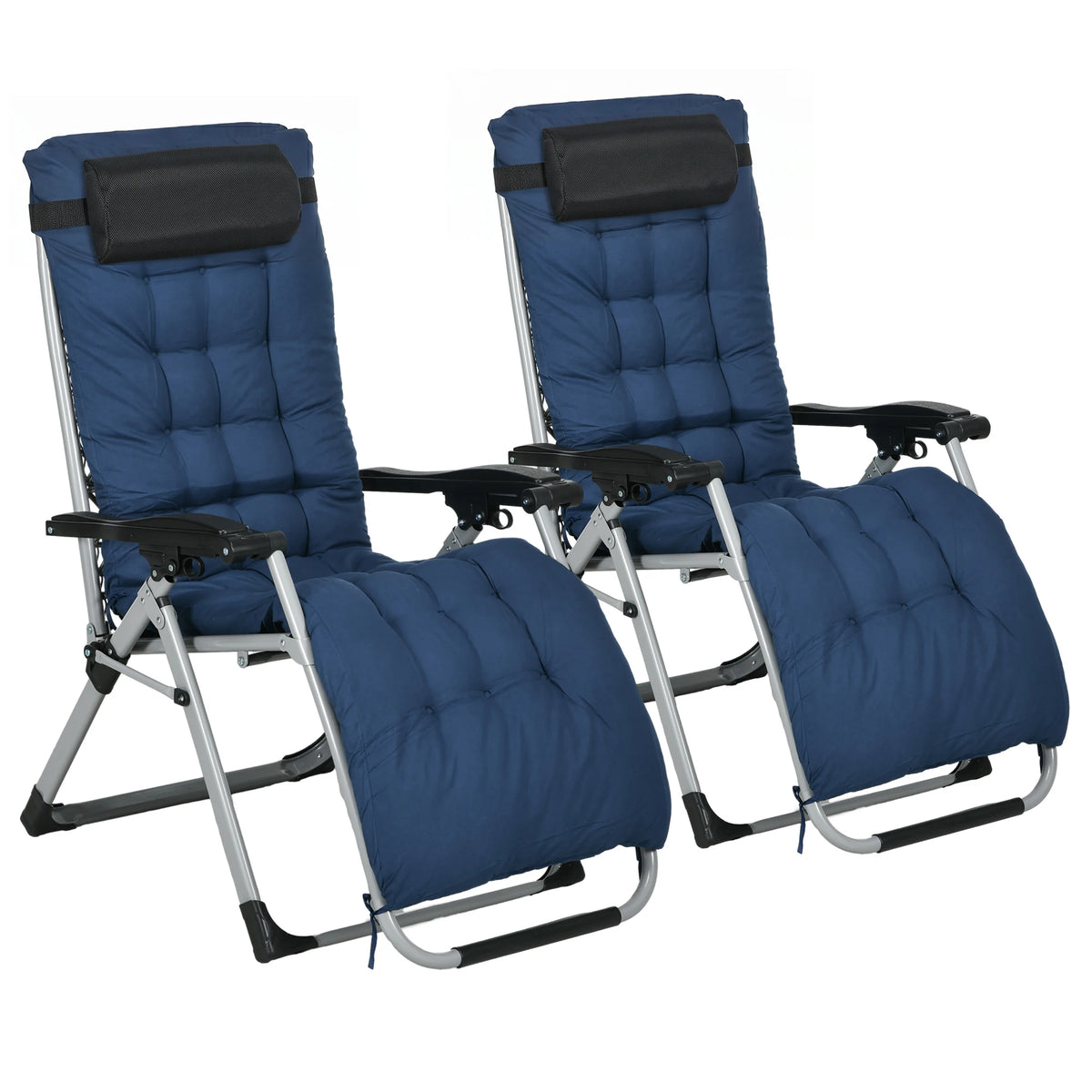 Set of 2 Zero Gravity Chairs Folding Garden Sun Loungers with Cushion Headrest Stepless Recline Metal Blue