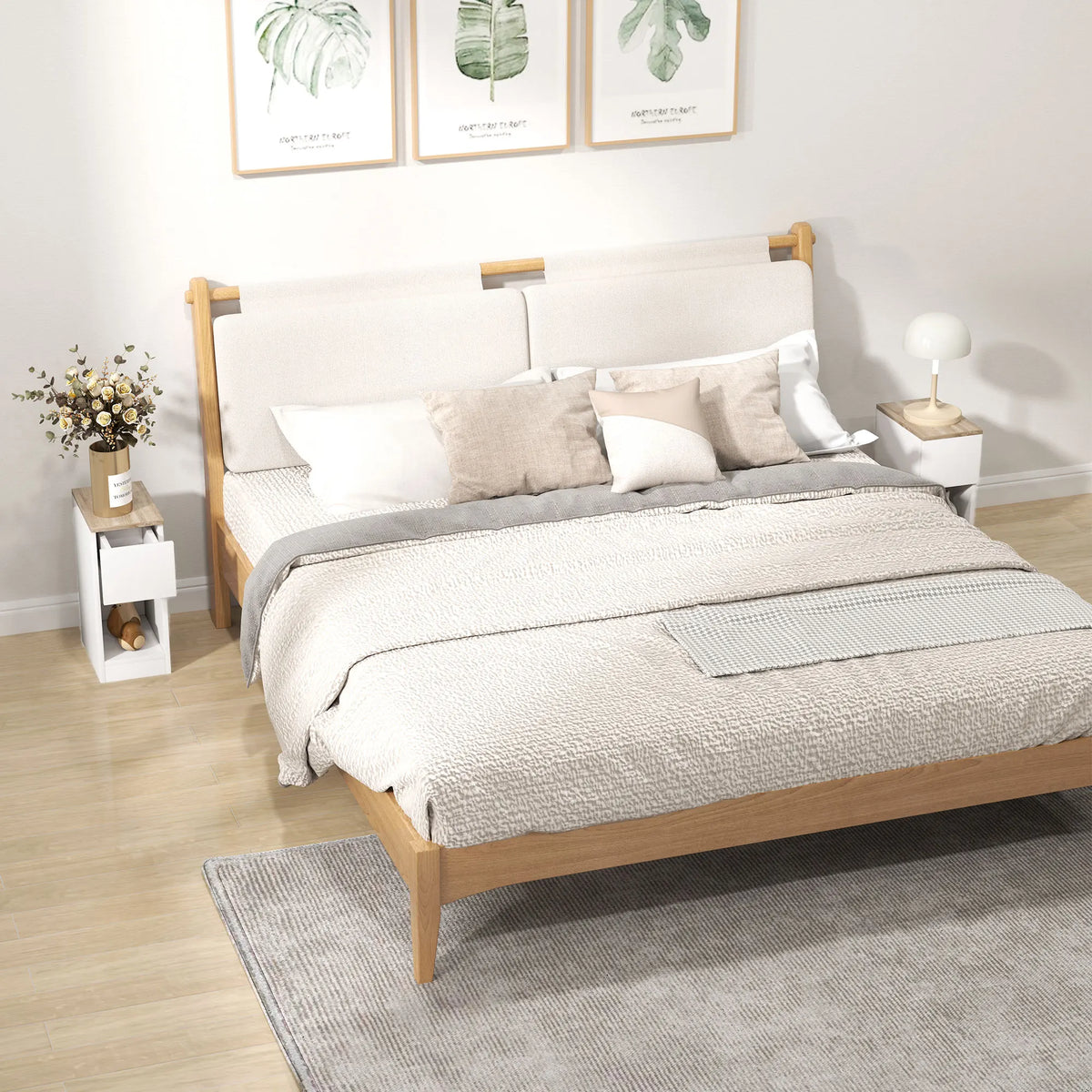 Set of 2 Bedside Tables 42.5cm Slim Nightstands with Drawer Bottom Shelf and Wood Effect Tops White