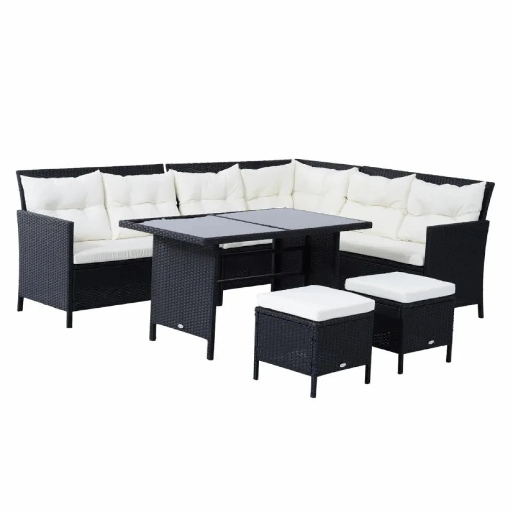 8-Seater Rattan Corner Dining Sofa Set with Wicker Coffee Table