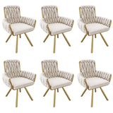 Beige Velvet Swivel Dining Chair with Armrests and Metal Legs | Set of 2 4 or 6 Luxury Leisure Chairs