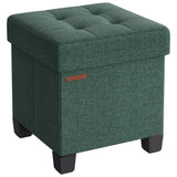 Foldable Storage Ottoman Footstool 38x38cm | 300kg Capacity Tufted Linen Look Seat with 37L Storage