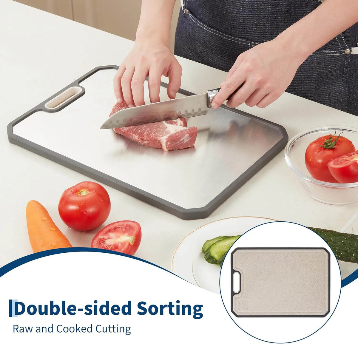 Titanium Double-Sided Cutting Board with Juice Grooves and Built-In Handles | 25x38cm Kitchen Chopping Board
