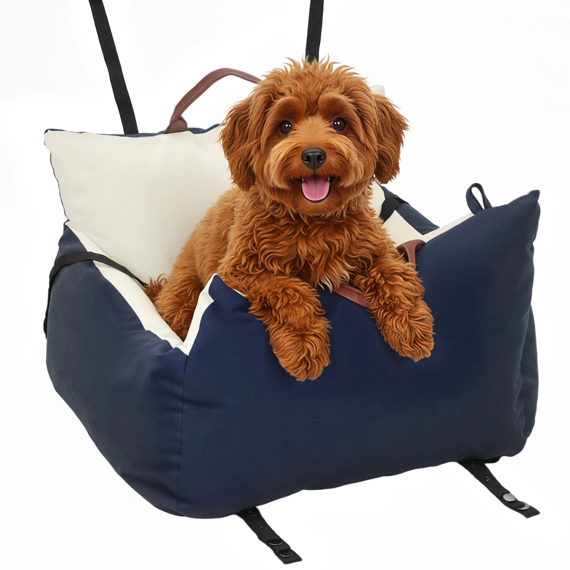Dog Car Seat Booster with Double Security Straps Internal Tether Cushioned Cotton Canvas for Small Dogs under 5kg