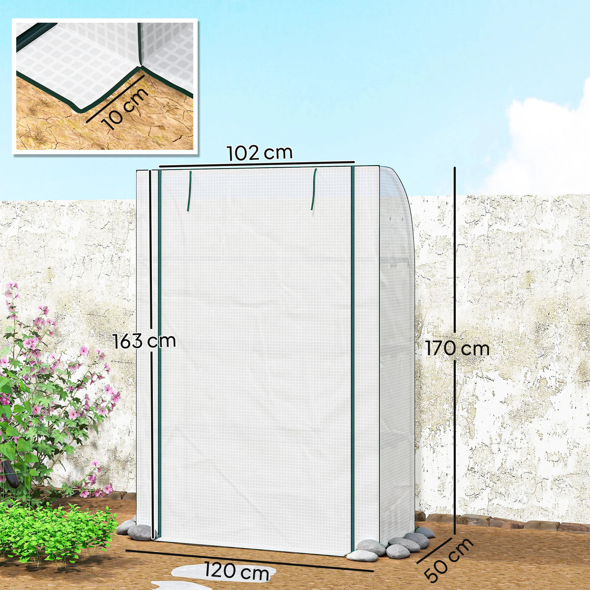 Mini Greenhouse with Reinforced PE Cover and 4 Shelves, Indoor and Outdoor, White