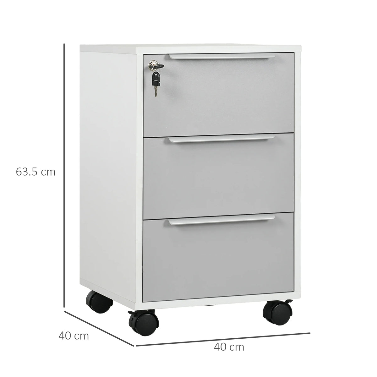Mobile Filing Cabinet 3 Drawers with Central Locking 4 Swivel Casters 2 Braked Spacious Top