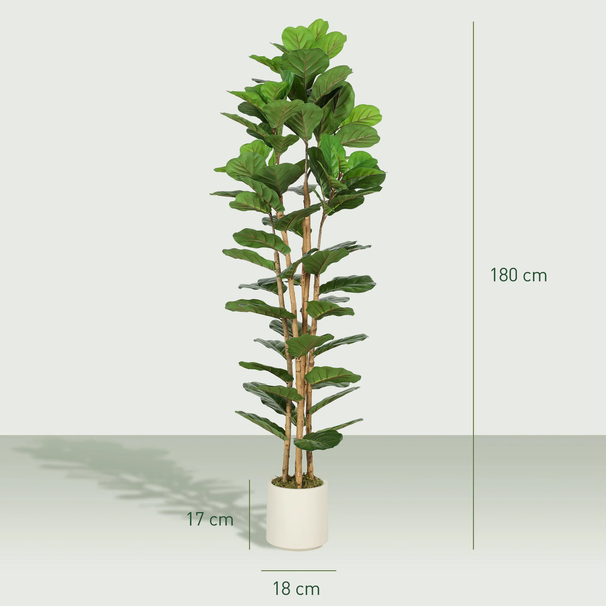 Artificial Fiddle Leaf Fig Tree 180cm with PEVA Real Touch Leaves and Solid Wood Trunks Potted Faux Plant