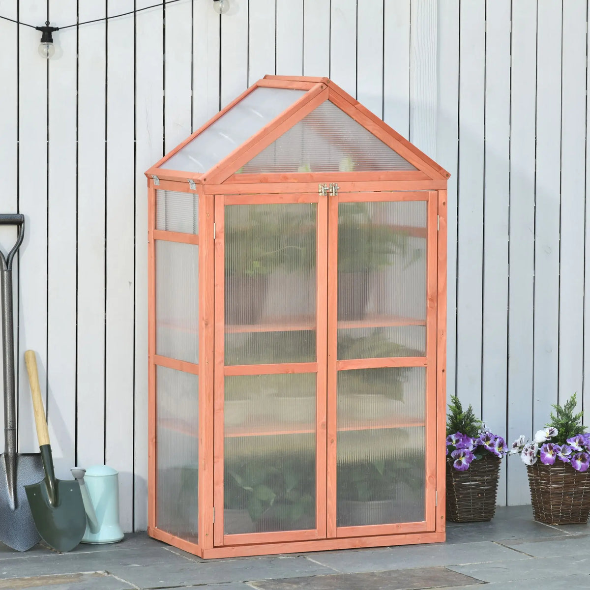 Wooden Cold Frame Greenhouse with Polycarbonate Panels and Adjustable Shelves